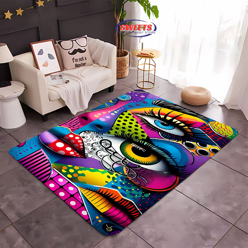 Hall Commercial Printing - 3D HD การพิมพ์ Pop Art ที่มีสีสันพรมนุ่มสําหรับห้องนั่งเล่นห้องนอนห้องเกม
