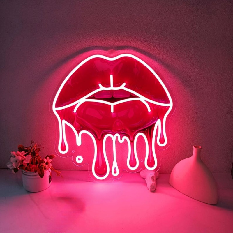 Commercial Wall Printing - Melting Lips UV พิมพ์ป้ายนีออน LED เซ็กซี่ไฟนีออนสําหรับตกแต่งผนังของขวัญที่สมบูรณ์แบบสําหรับวันเกิดวันวาเลนไทน์ตกแต่งห้องนอน