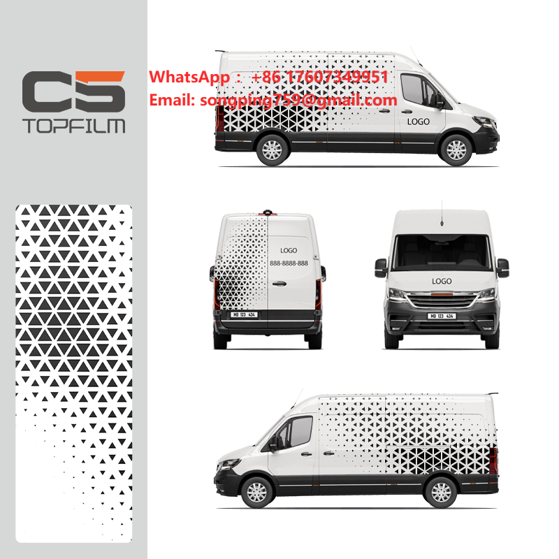 Commercial Printing Usa - ฟิล์มติดรถยนต์ลายเรขาคณิตสีดำขาว พิมพ์ลายตามสั่ง สำหรับโฆษณาบนรถตู้เชิงพาณิชย์ วัสดุ TPU PET