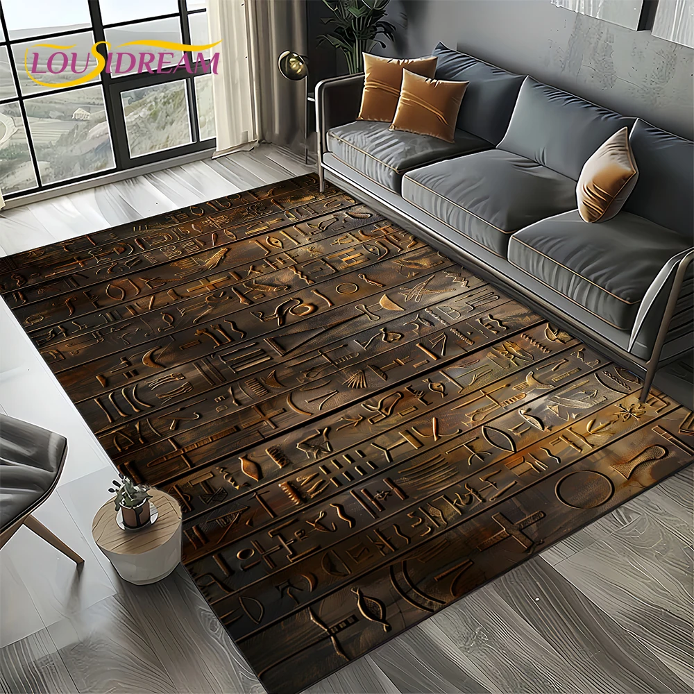 Commercial Wall Printing - 2025 โบราณอียิปต์ Hieroglyphic Mythology ภาพวาดพรมพรมสําหรับห้องนั่งเล่นห้องนอนโซฟาตกแต่ง, แผ่นกันลื่น