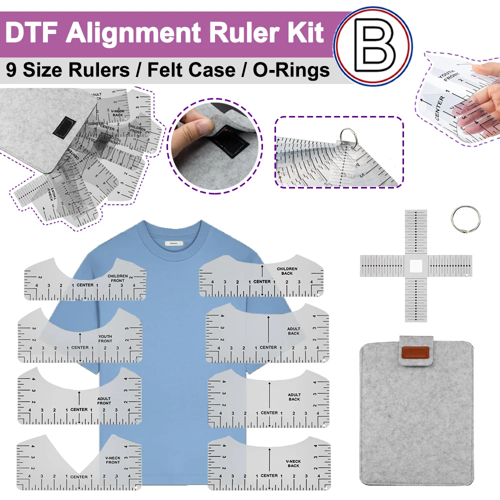 Pretreatment Machine Dtg - ชุดเครื่องมือจัดแนว DTF/DTG พร้อมซองผ้าสักหลาด วงแหวนโอริง ไม้บรรทัดวัดระยะกลาง สำหรับเครื่องรีดร้อน