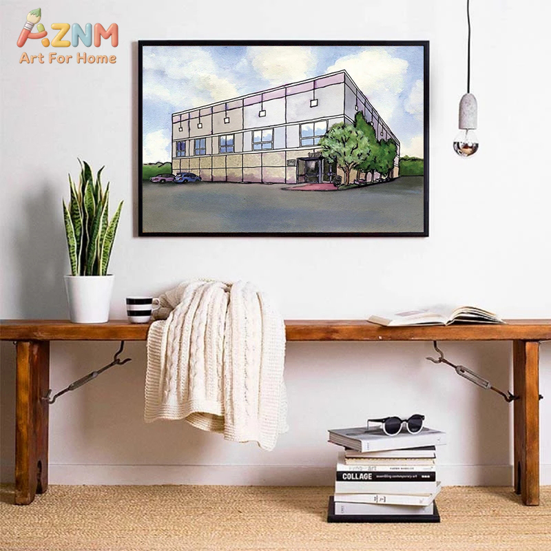 AZNM ภาพวาดสีน้ำ ทิวทัศน์อาคาร - Commercial Wall Printing บทวิจารณ์และราคา