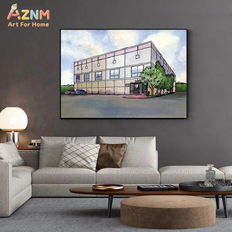 AZNM ภาพวาดสีน้ำ ทิวทัศน์อาคาร - Commercial Wall Printing บทวิจารณ์และราคา