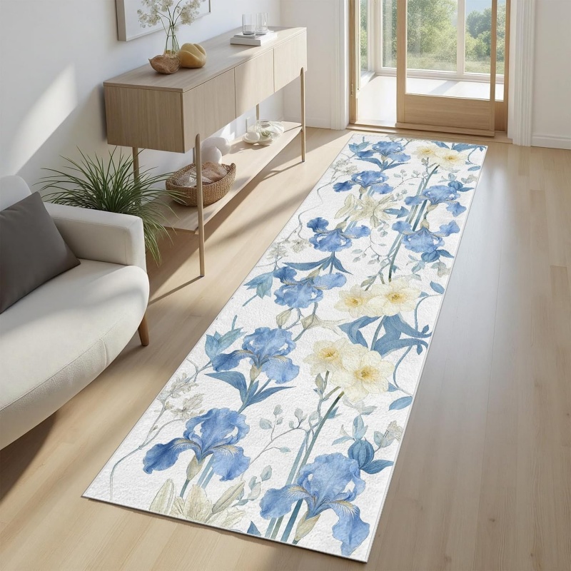 พรมลายดอกไม้สีน้ำเงินไอริส พรม - Hall Commercial Printing บทวิจารณ์และราคา